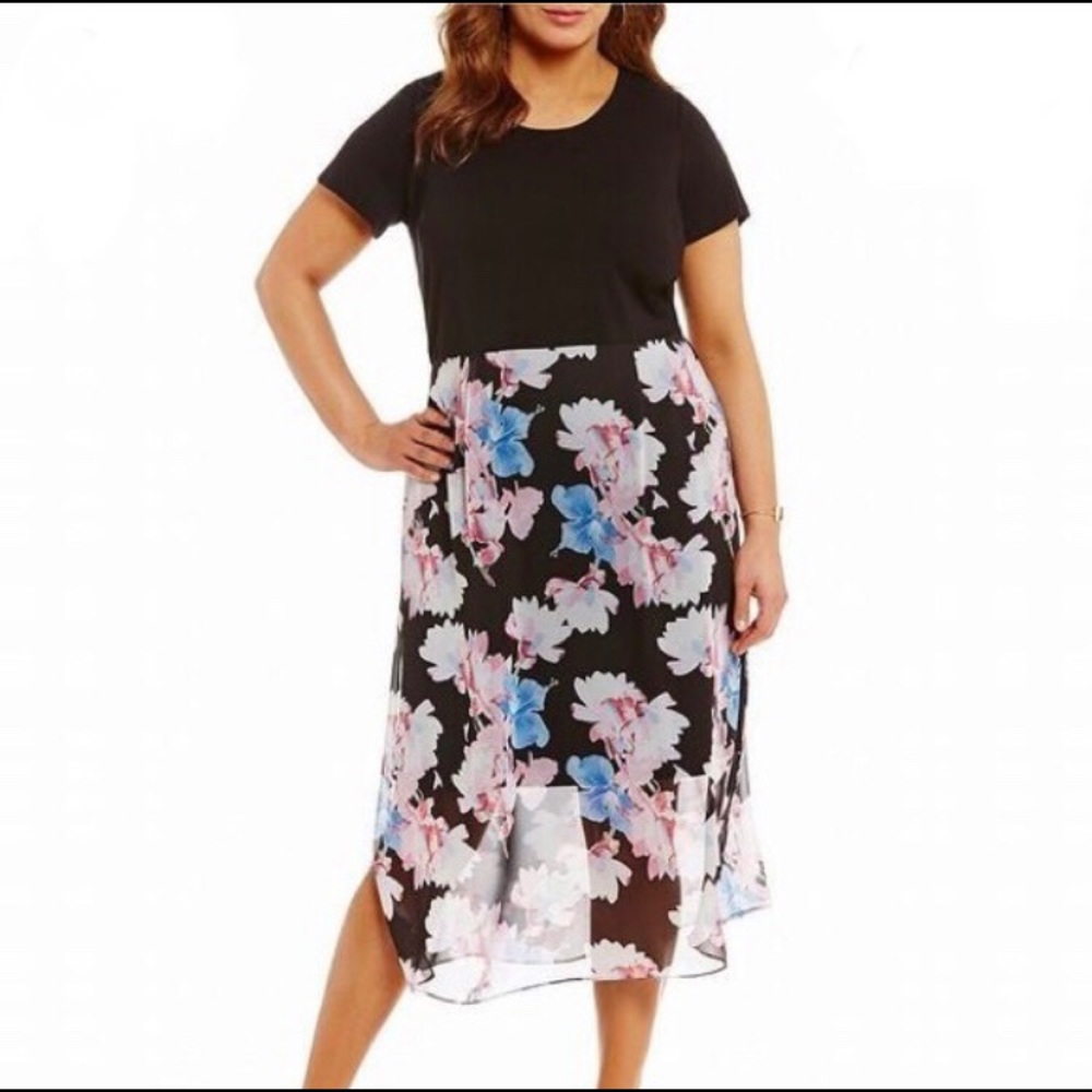 Vince Camuto black floral short sleeve long dress, 2X - Picture 6 of 6